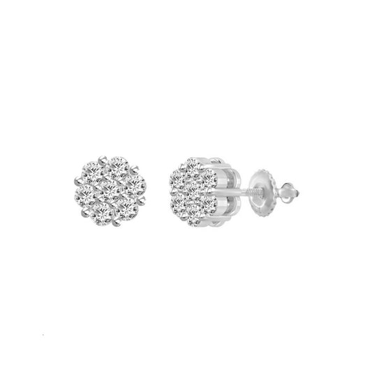 10K White Gold Woman's Diamond Flower Stud Earrings / Stone: 0.75CT /85509W