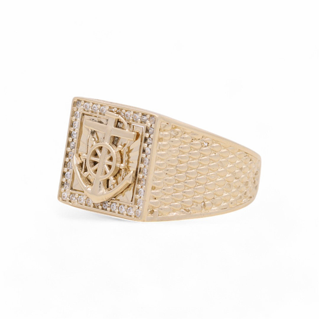 14K Yellow Gold Men’s Anchor Fashion Ring / CZ / Size 10 / Weight: 5.4 GR / COMR4FS-38