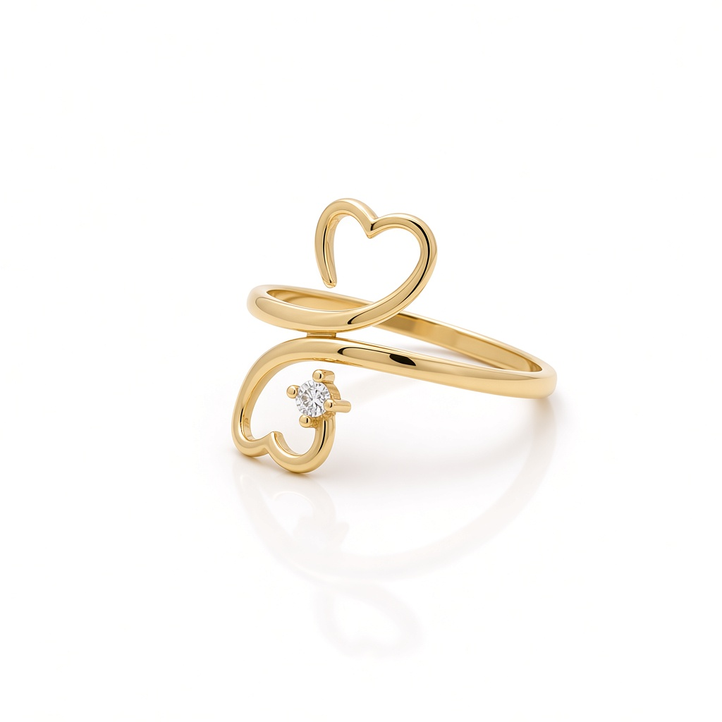 10K Yellow Gold Heart Women's Ring with White Cz / Size: 8 / Weight: 1.7 GR / DQWR0HR-11