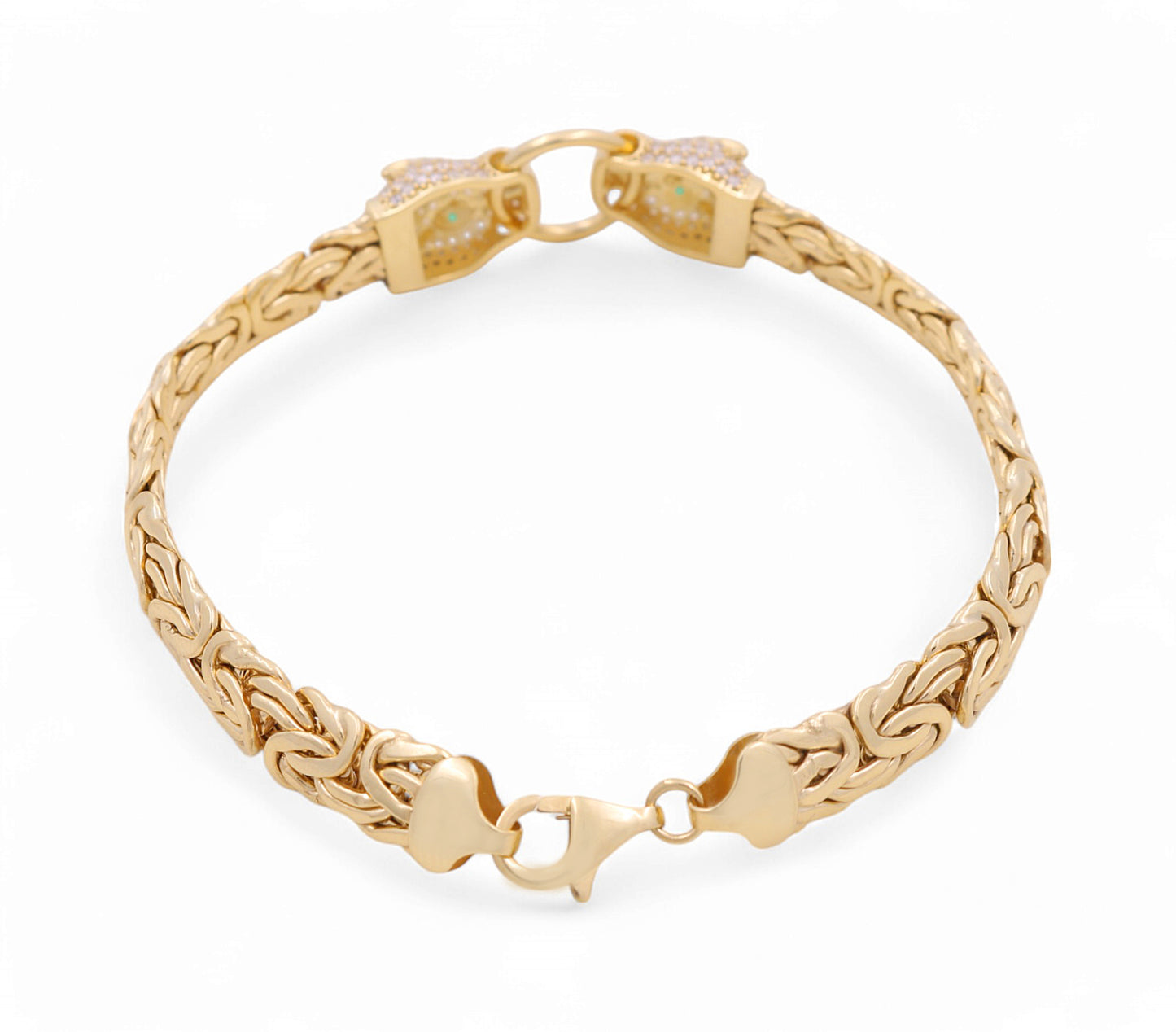 10K Yellow Gold Women's Fashion Byzantine Link Bracelet with Panther / CZ / Size: 7.5" / Weight: 10.6 GR / P10CS-5