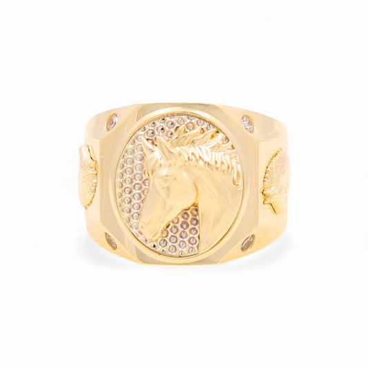 10K Yellow Gold Fashion Horse Men's Ring with Cz / Size: 11 / Weight: 12.1GR / 711-99999