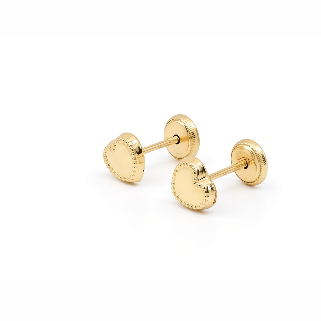 14K Yellow Gold Heart Stud Earrings with Cz / 6-A29401P7