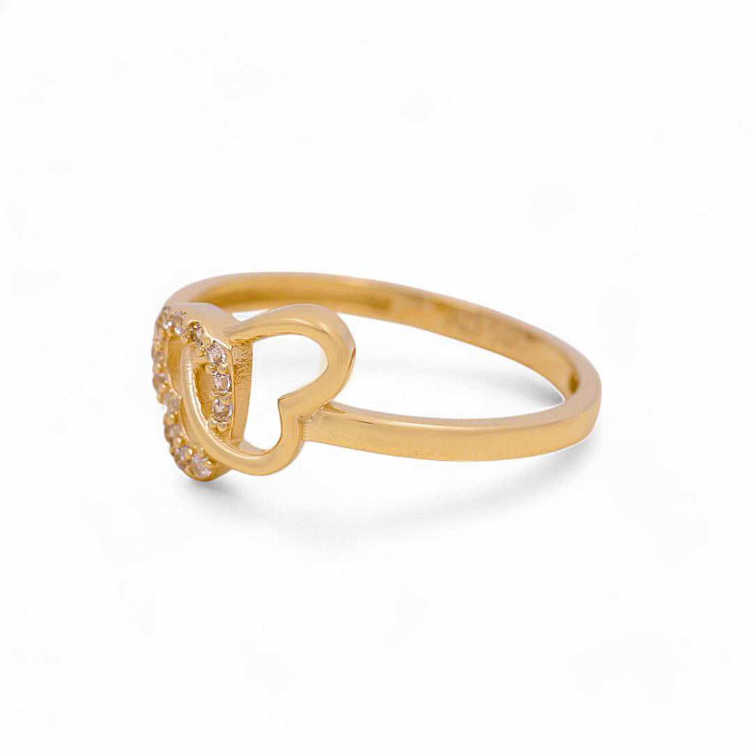 14K Yellow Gold Two Heart Women's Ring with White Cz / Size: 7 / Weight: 1.2 GR / Y24-630