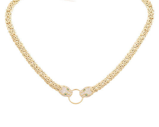 10K Yellow Gold Women's Fashion Byzantine Link Necklace with Panther / CZ / Size: 17" / P10CS-5