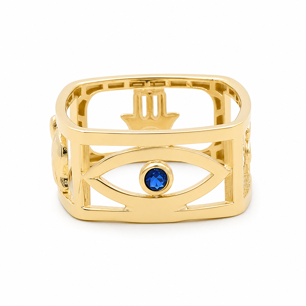 10K Yellow Gold Square Lucky Women's Ring with Blue Cz / Size: 8 / Weight: 2.7 GR / CQWR0FS-42