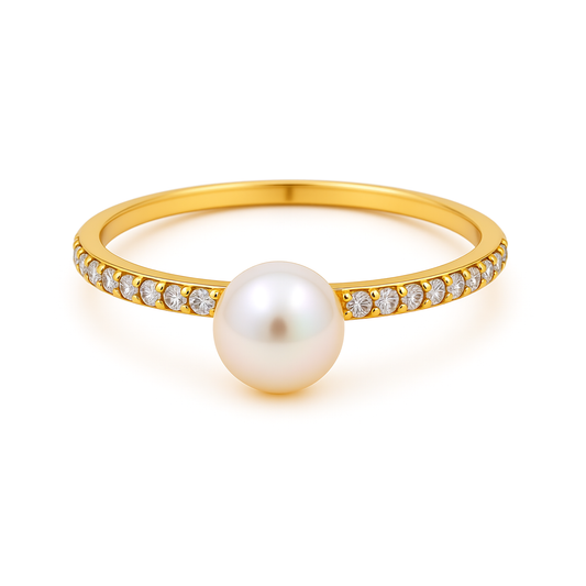 14K Yellow Gold Pearl Women's Ring with Cz / Size: 7 / Weight: 1.2 GR / CEEWR4FS-2