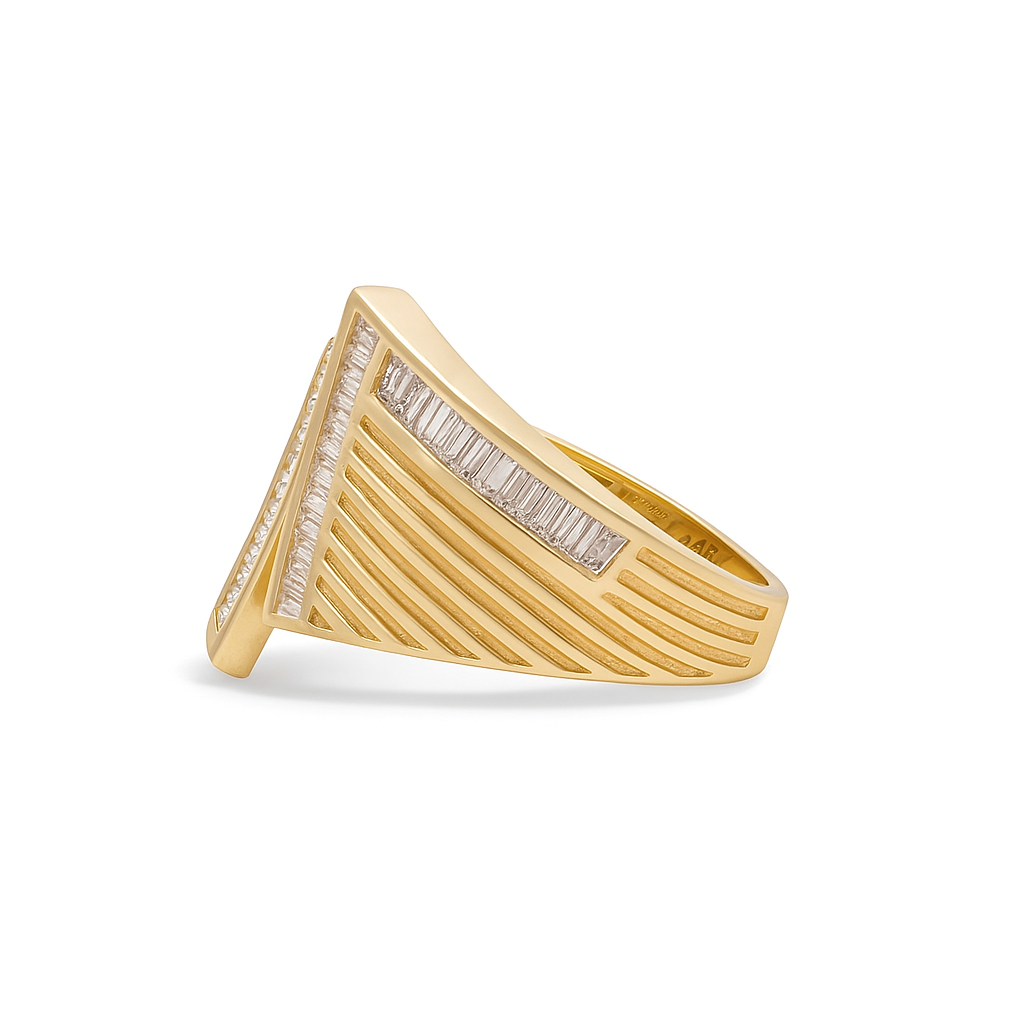 14K Yellow Gold Baguette Women's Ring with White Cz / Size: 7.5 / Weight: 4 GR / DQWR4FS-82