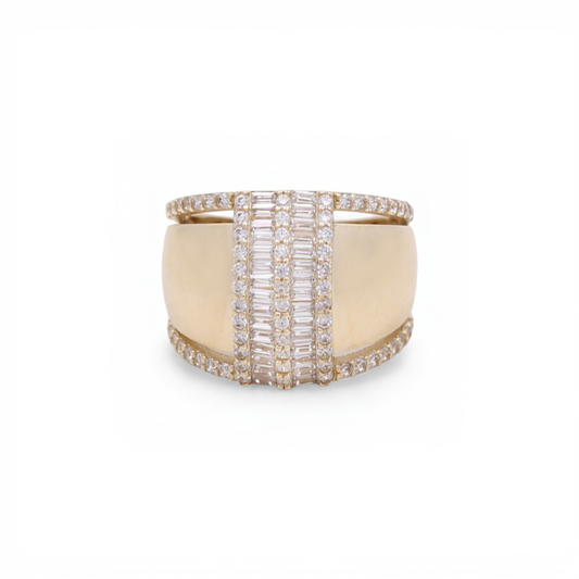 10K Yellow Gold Fashion Baguette Ring with White Stones / Size: 7.5 / Weight: 3.6 GR / CQWR0FS-12