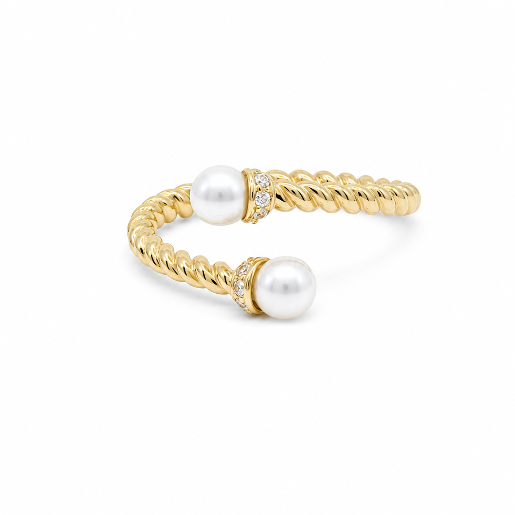 14K Yellow Gold Women's Ring with White Pearl & Cz Stone / Size: 7.5 / Weight: 2.7 GR / DQWR4FS-104