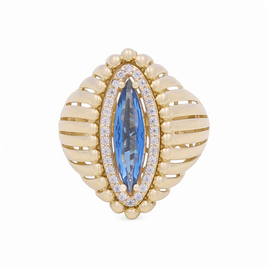 10K Yellow Gold Fashion Women's Ring with Blue CZ / Size: 8 / Weight: 4.4 GR / DPWR0FS-3