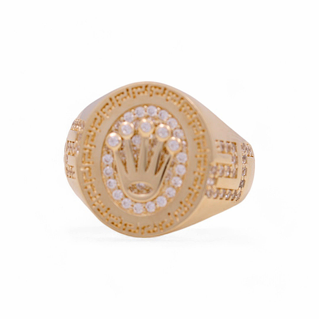 14K Yellow Gold Men’s Greek Ring / CZ / White Stones / Size 10.5 / Weight: 6.6 GR / COMR4FS-25