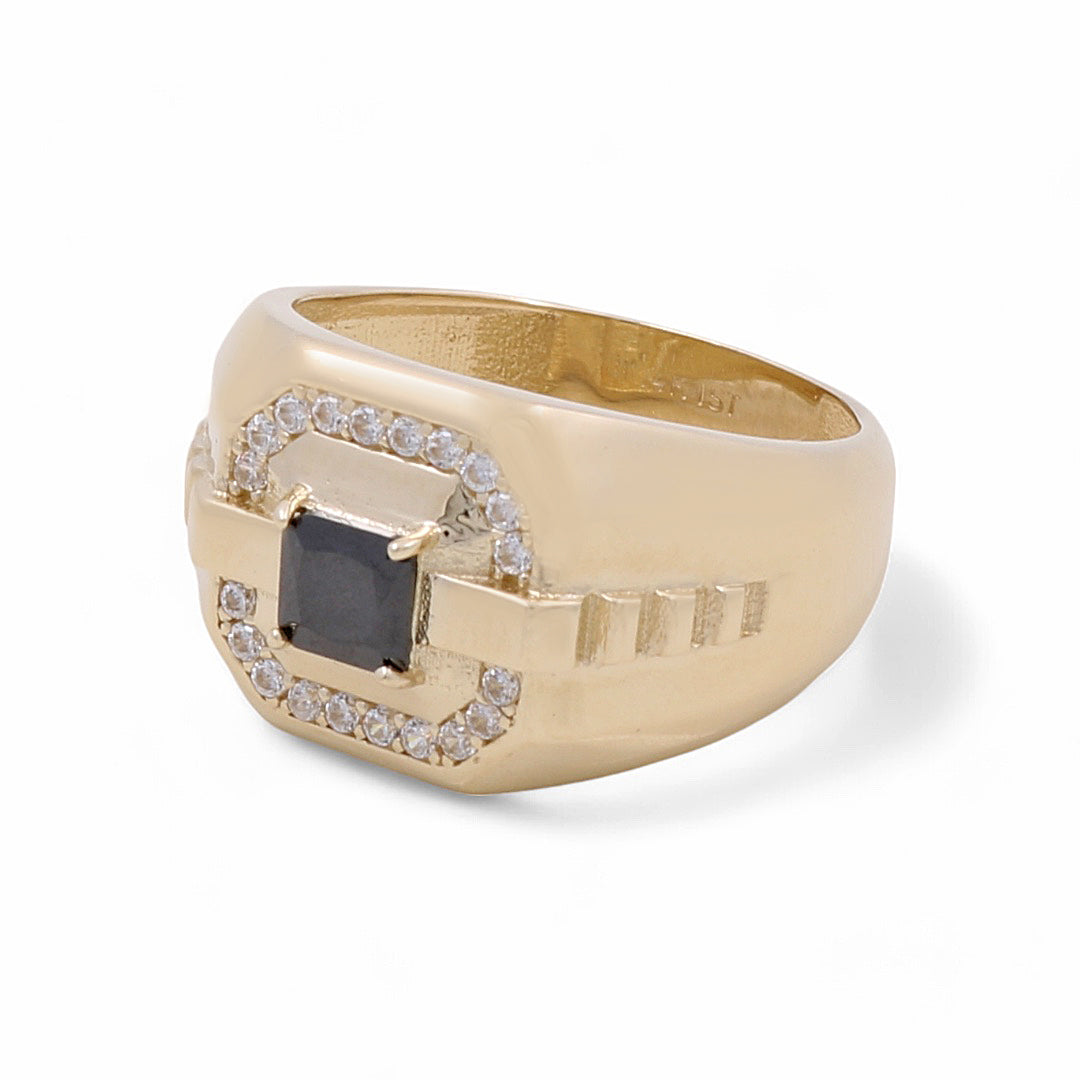 14K Yellow Gold Men's Ring with Black Stone / CZ / Size 9.5  / Weight: 6.2 GR / COMR4FS-10