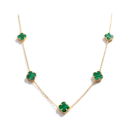 10K Yellow Gold Seven Green Clovers Women's Necklace / Size: 18” / Weight: 7.6 GR / BQNK0CLV-2