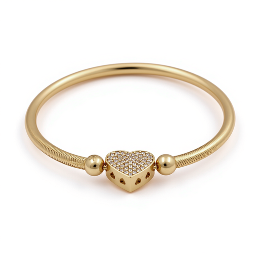 10K Yellow Gold Women’s Bracelet Elastic Band with Heart and Cz / Weight: 3.6 GR / DQWB0HR