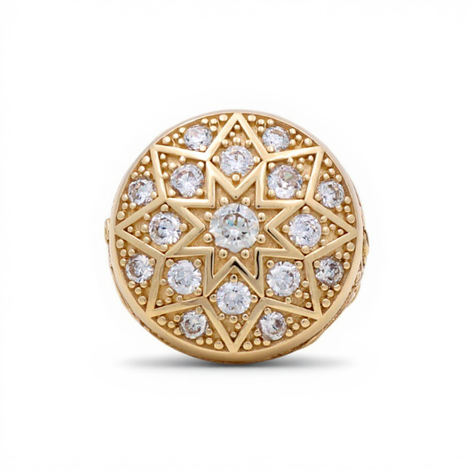 14K Yellow Gold Men’s Ring RD Rosetta Style with Star and White Stones / Size 10.5 / Weight: 16.5 GR / DOMR4FS-12