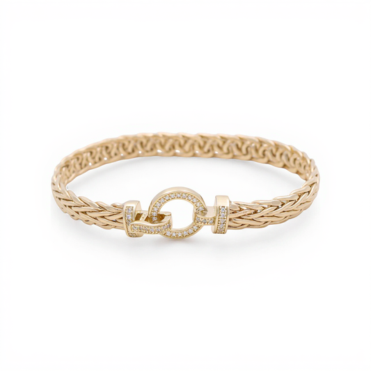 10K Yellow Gold Fancy Link Bracelet with Cz / Size: 7.5" / Weight: 9.8 GR / P10B-341
