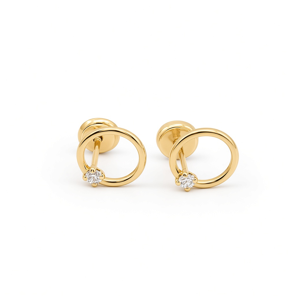14K Yellow Gold Fashion Stud Earrings with Cz / 6-339901PS