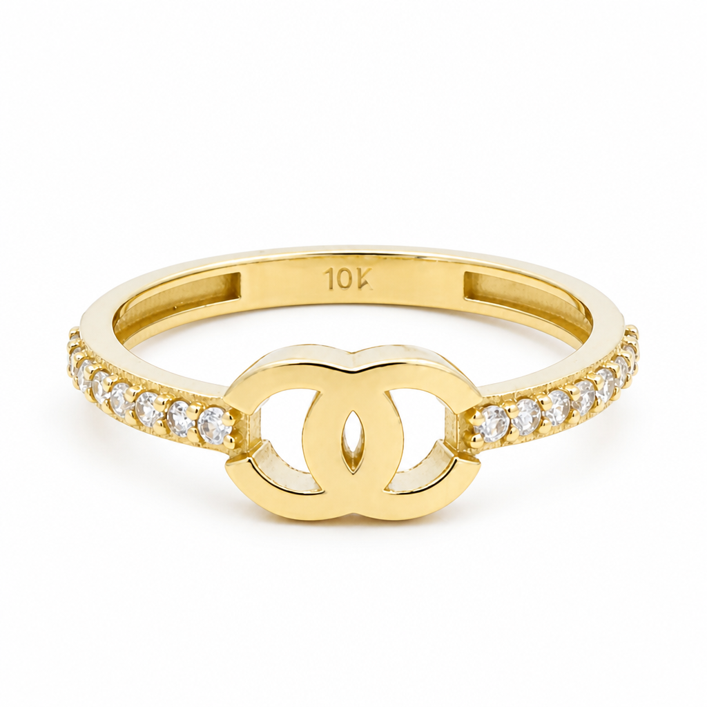 10K Yellow Gold Fashion CC Women's Ring with Cz Stone/ Size: 7 / Weight: 1.7 GR / DQWR0CC-2