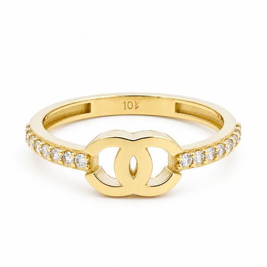 10K Yellow Gold Fashion CC Women's Ring with Cz Stone/ Size: 7 / Weight: 1.7 GR / DQWR0CC-2