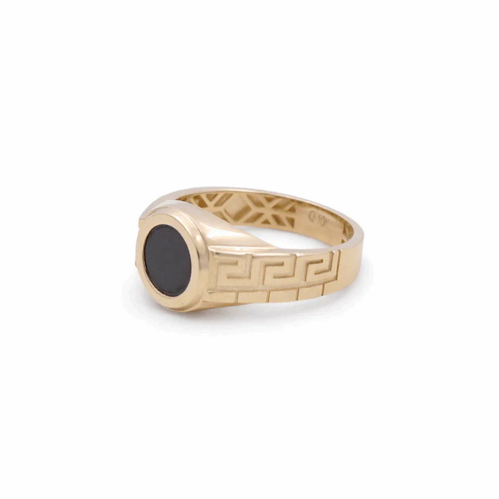 10K Yellow Gold RD Men's Ring With Onyx and Greek / Size: 11.5 / Weight: 4.4 GR / BQMR0FS