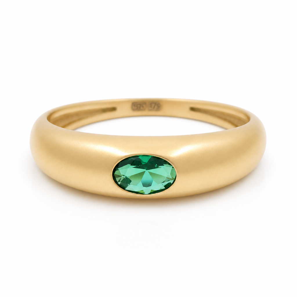 14K Yellow Gold Fashion Women's Ring with Green Cz / Size: 8 / Weight: 1.3 GR / 790-00100