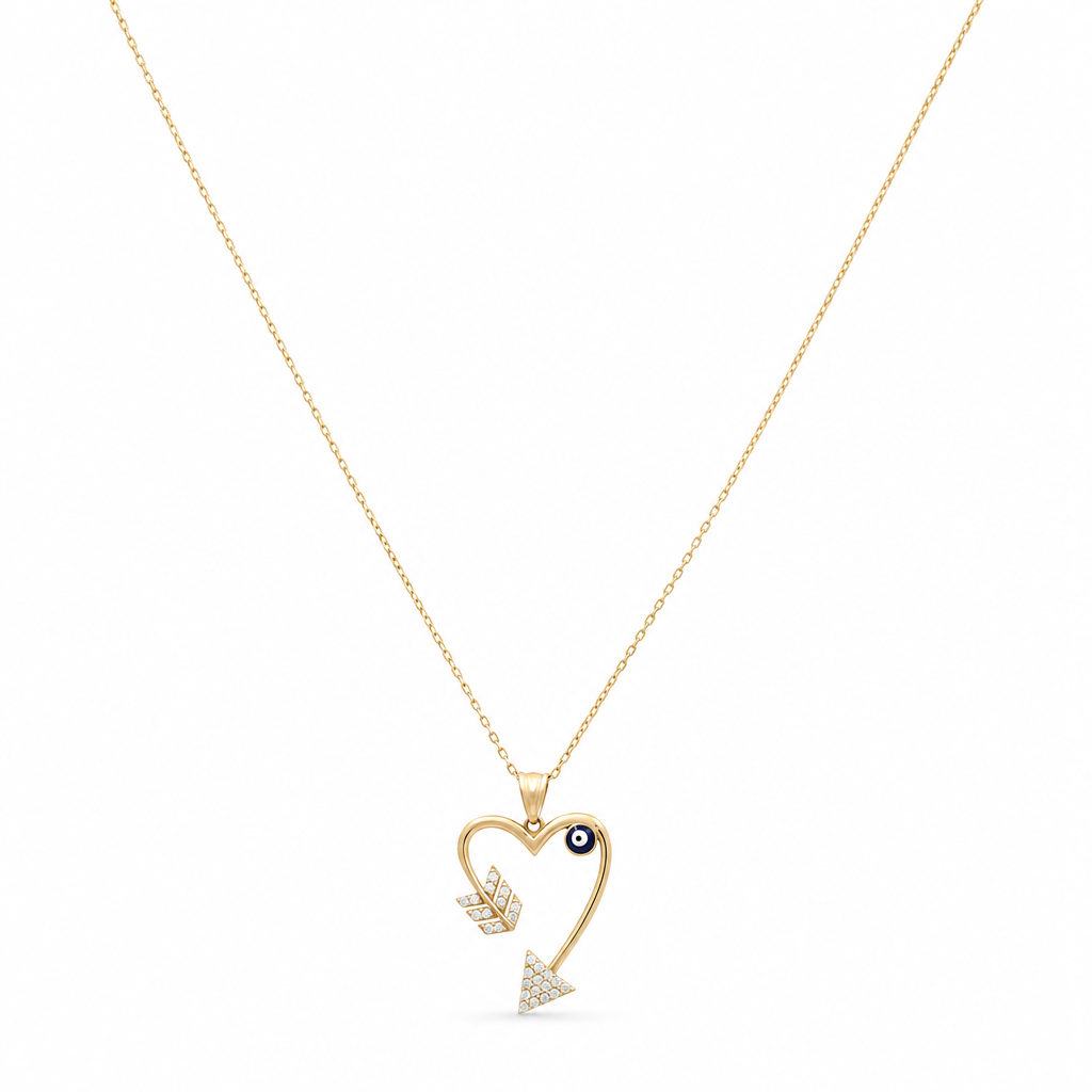 14K Yellow Gold Necklace With Heart Pendant / Size: 16" / Weight: 2.8 GR / Stone: Cz / CCNK4HR-1
