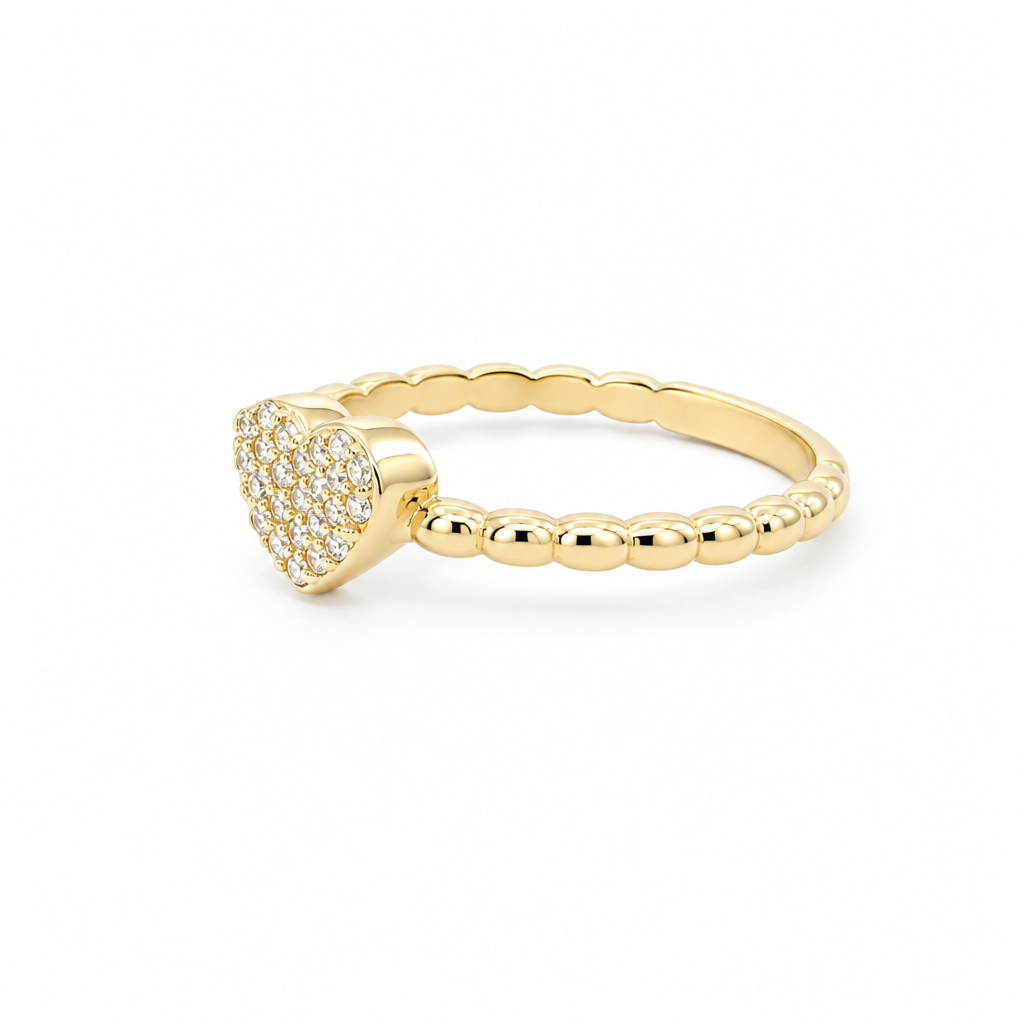 14K Yellow Gold Heart Women's Ring with Cz / Size: 9 / Weight: 1.2 GR / DQWR4HR-27