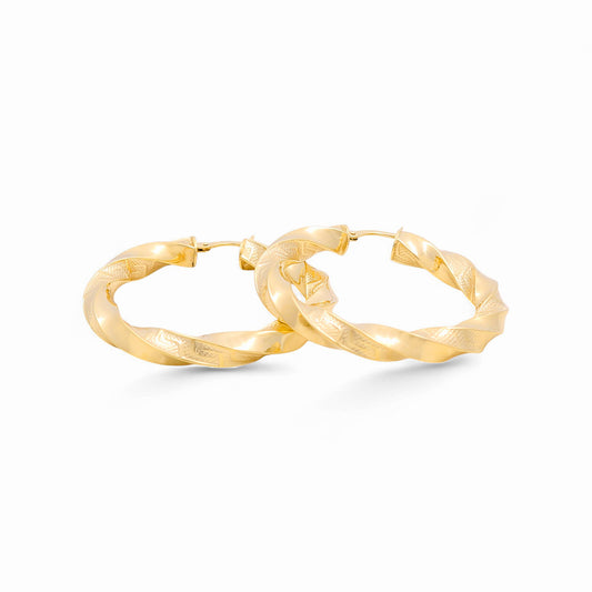 14K Yellow Gold Twist Hoops Earrings with Greek / Size: 5mmx30mm / Weight: 4.5 GR / 240-00519