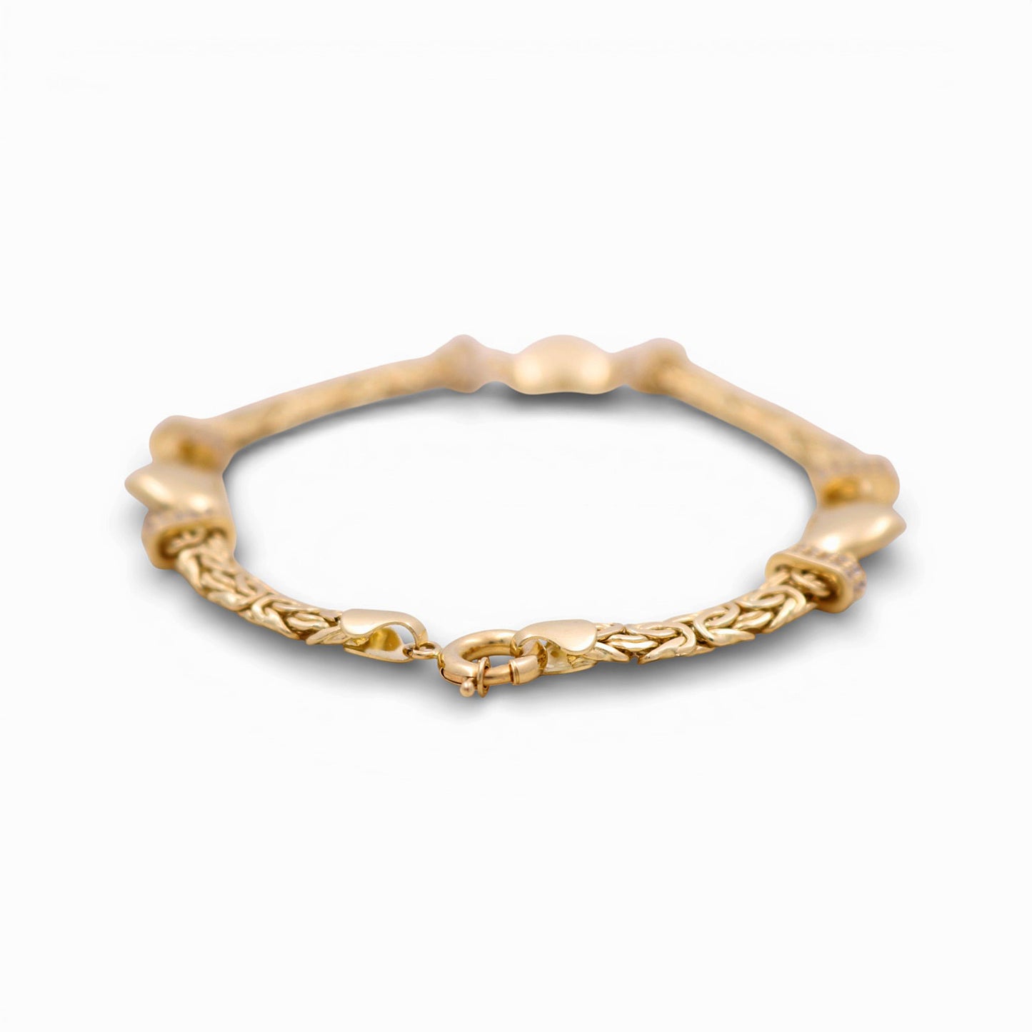 14K Yellow Gold Byzantine Link Women's Bracelet with Three Hearts / Stone: Cz / Size: 7.5" / Weight: 8.7 GR / DQWB4BZHR-2