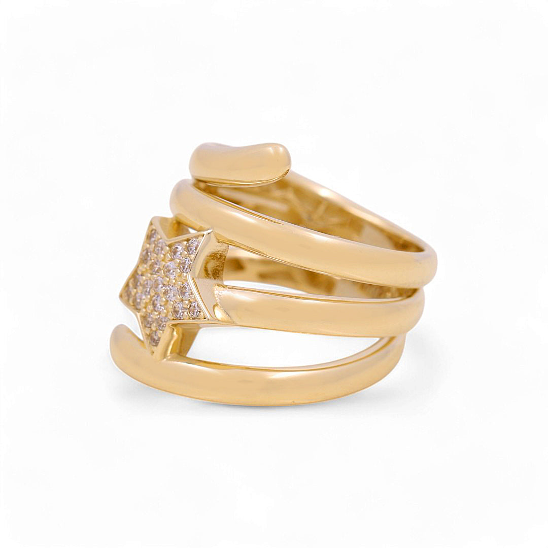 14K Yellow Gold Fashion Star Women's Ring with White Cz / Size: 7 / Weight: 5.1 GR / Y24-938