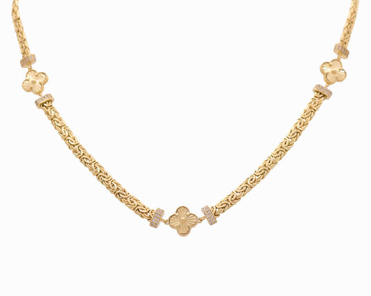 10K Yellow Gold Women's Three Clover Necklace With Byzantine Link / Size: 17.5" / Weight: 14.1 GR / DQNK0CLV-5