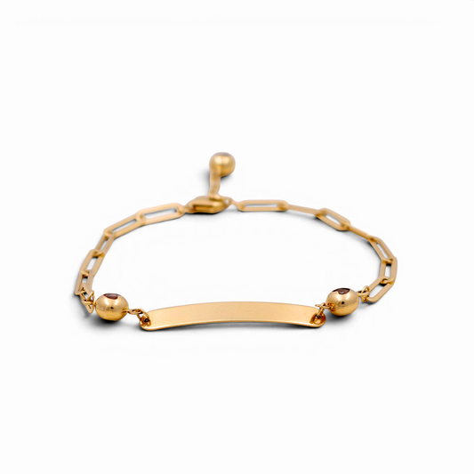 14K Yellow Gold Paperclip Fashion BB Bracelet / CZ / Size: 7” / Weight: 3.6 GR / COBB4PC-7