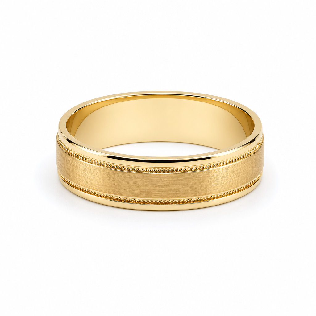 14K Yellow Gold Men's Wedding Band With Design / Size: 10 / Weight: 4.8 GR / WBEEMWB4DS-17