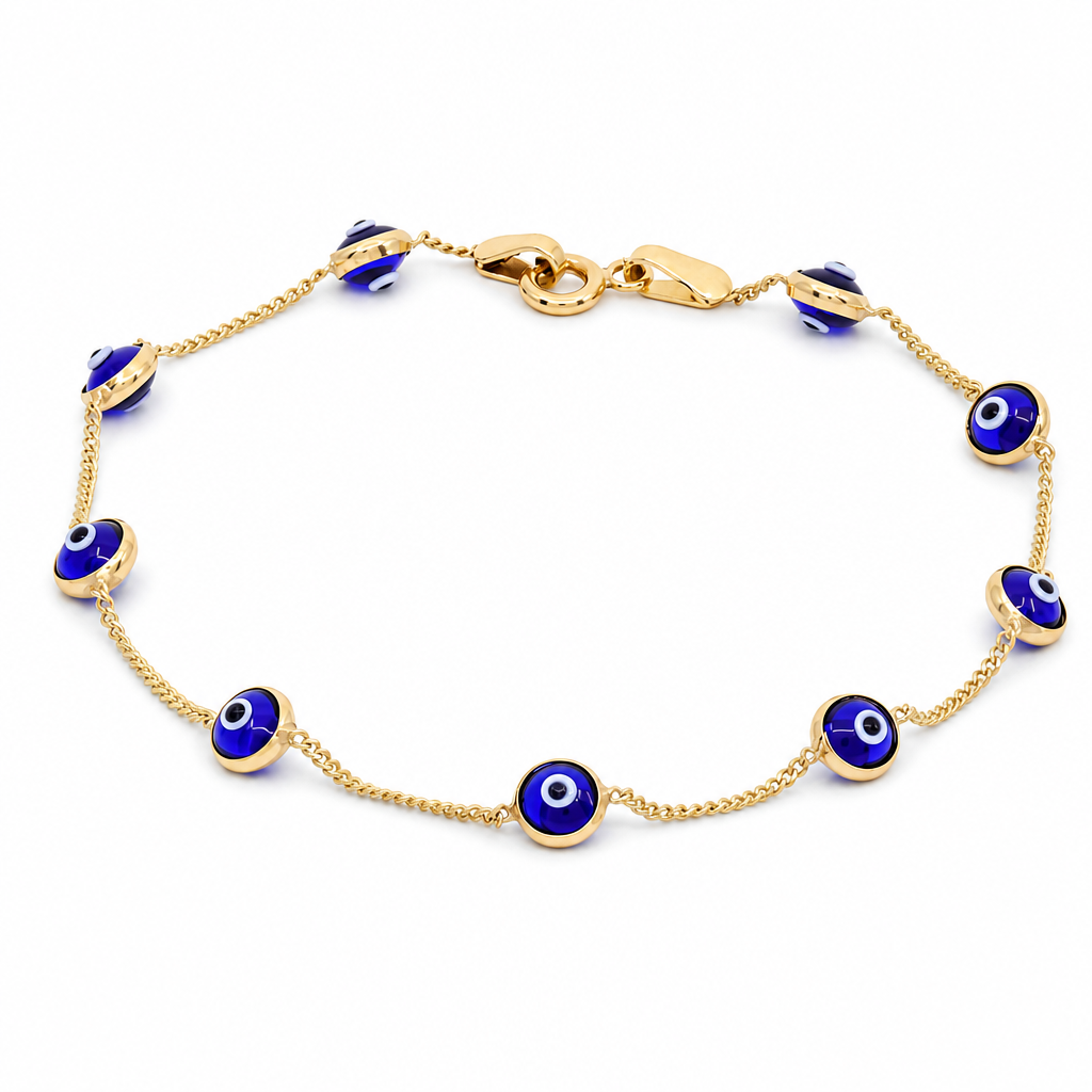 10K Yellow Gold Women's Bracelet with Blue Eyes / Stone: Cz / Size: 7.5" / Weight: 1.8 GR / BQWB0EY