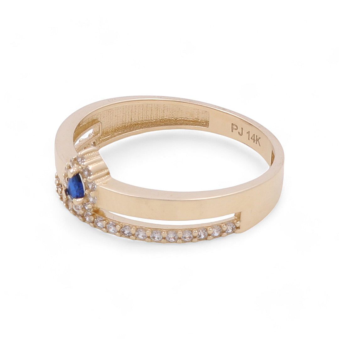 14K Yellow Gold Women’s Fashion Blue Stone Ring / CZ / Weight: 1.9 GR / COWR4FS-119