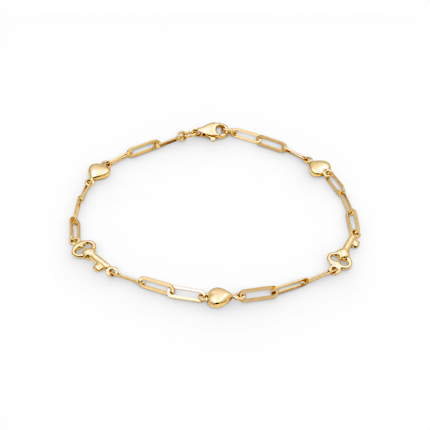 14K Yellow Gold Women's Bracelet With Heart And Key / Size: 7.5" / Weight: 2.3 GR / 401-01681