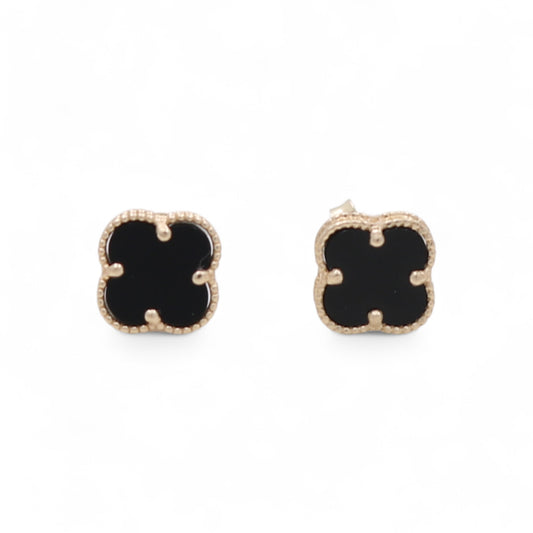 10K Yellow Gold Small Black Clover Stud Earrings / Size: 8MM / Weight: 1.3 GR / BQES0CLV-1