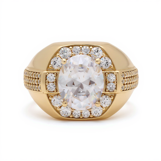 14K Yellow Gold Fashion Men's Ring with White Stones / Size: 11 / Weight: 7.9 GR / BOMR4FS-45