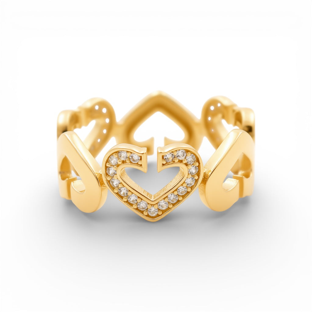 14K Yellow Gold Heart Women's Ring With Cz / Size: 8 / Stone: Cz / Weight: 3.8 GR / PBR-56
