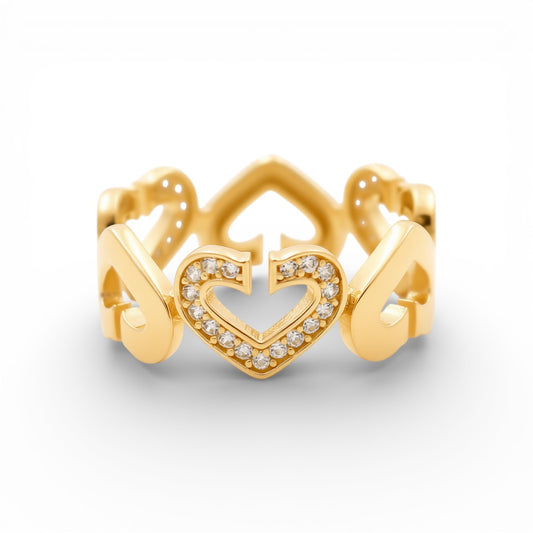 14K Yellow Gold Heart Women's Ring With Cz / Size: 8 / Stone: Cz / Weight: 3.6 GR / PBR-56