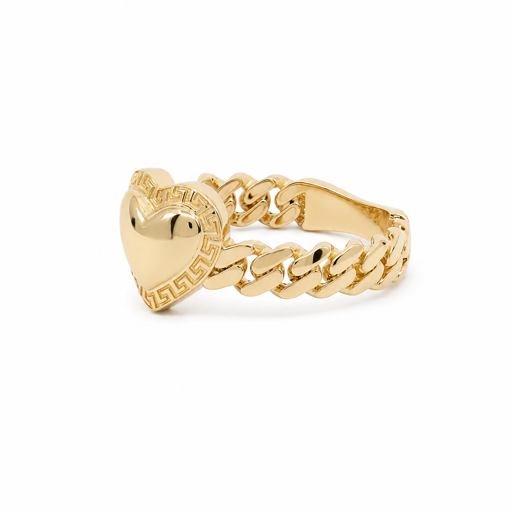 14K Yellow Gold Heart Women's Ring With Greek / Size: 7 / Weight: 2.9 GR / DQWR4HRGR