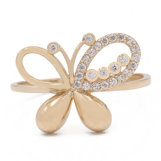 14K Yellow Gold Butterfly Ring with Cubic Zirconia