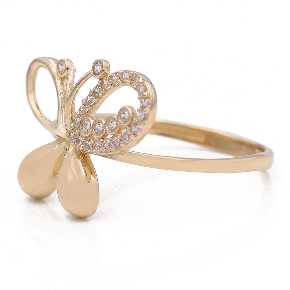14K Yellow Gold Butterfly Ring with Cubic Zirconia