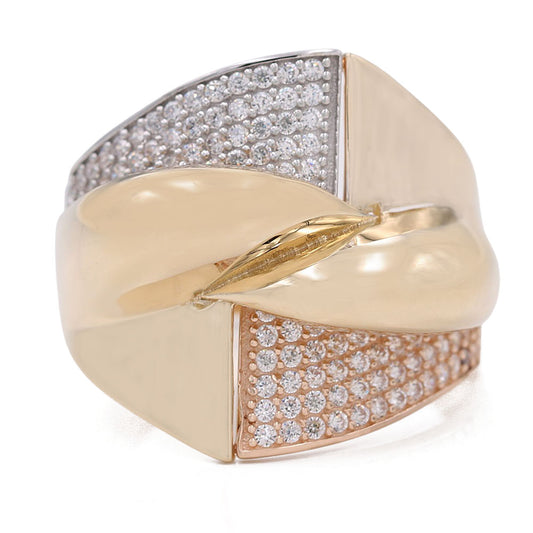 Tri-Color Fashion Ring with Cubic Zirconia
