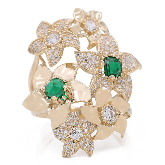 Fashion Ring with Green Stones and Cubic Zirconias
