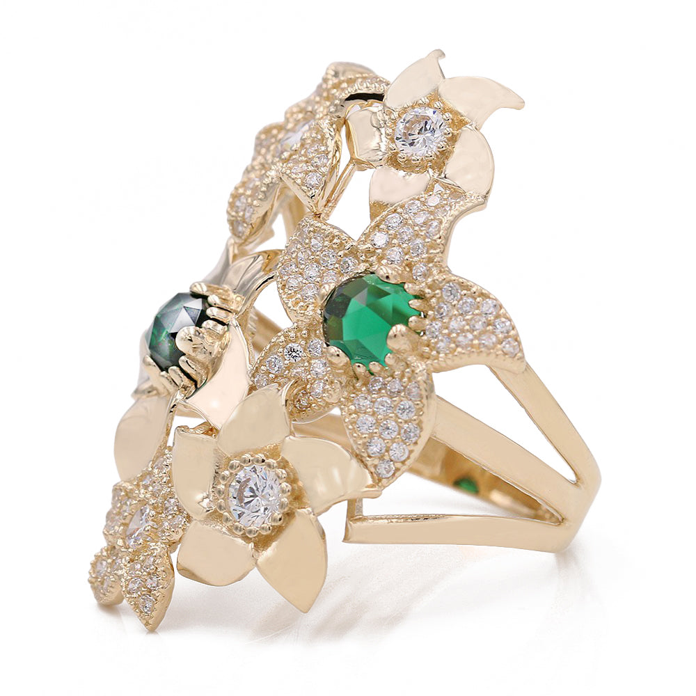 Fashion Ring with Green Stones and Cubic Zirconias