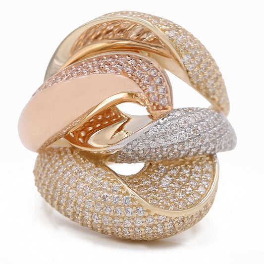 Tri-Color Fashion Ring with Cubic Zirconia