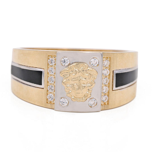 Medusa Ring with Black Stones and Cubic Zirconias