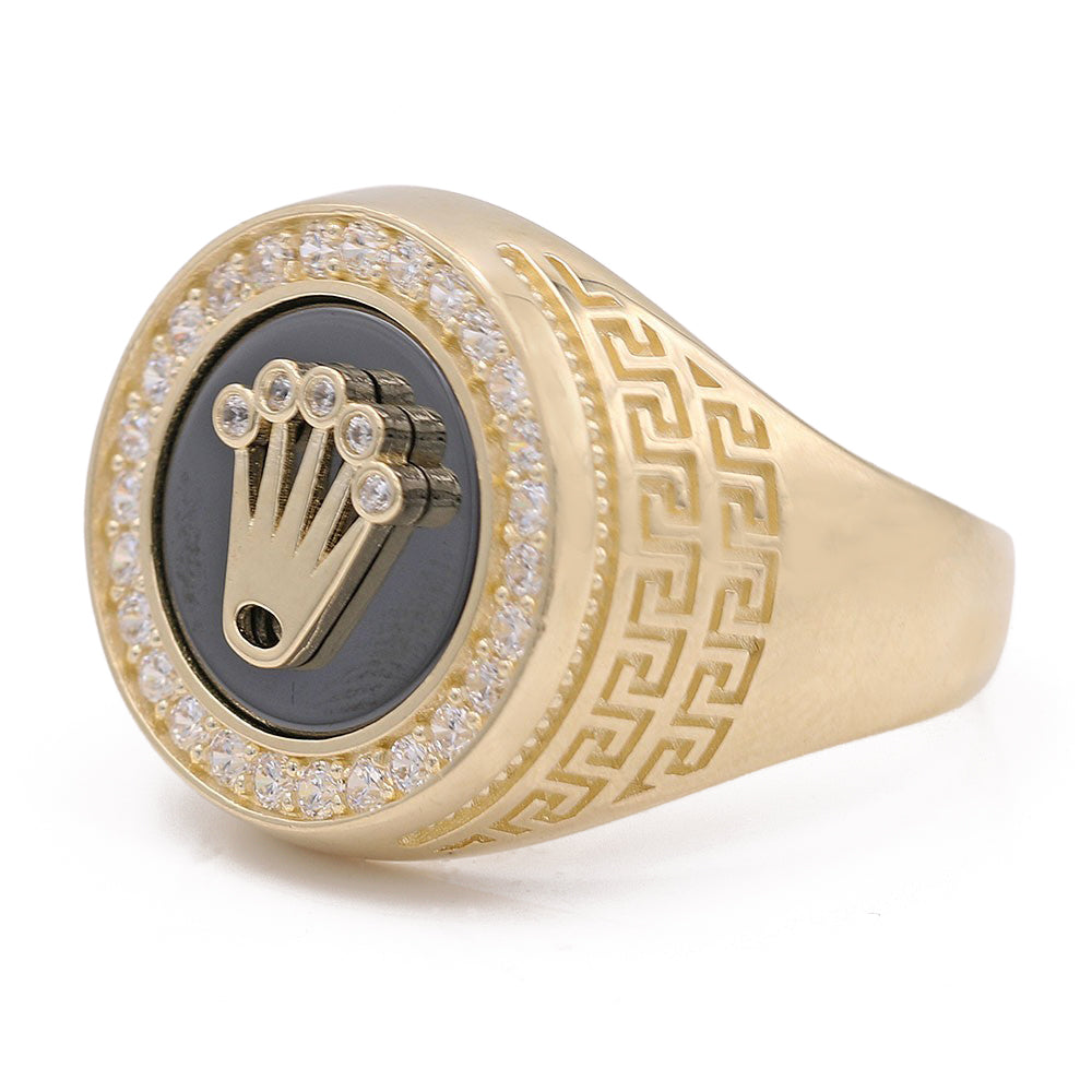 Crown on Black Stone Round Ring