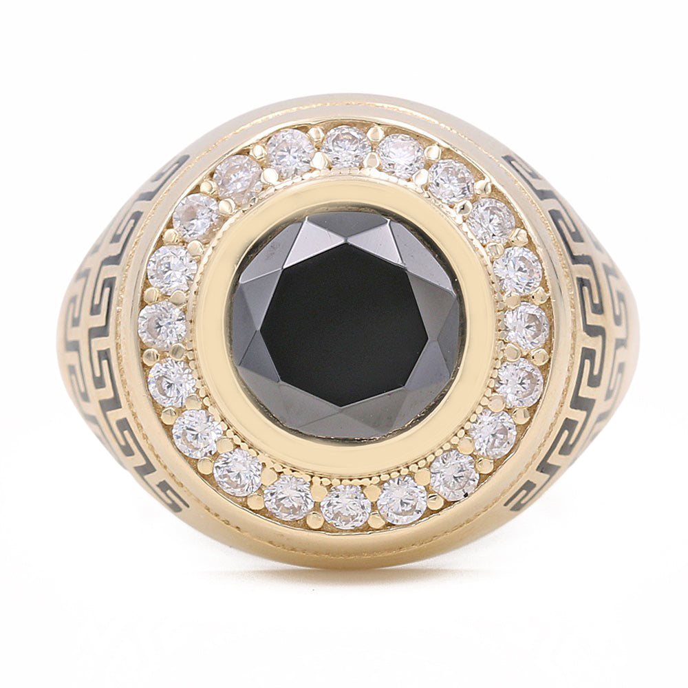 Black Onyx Greek Pattern Ring